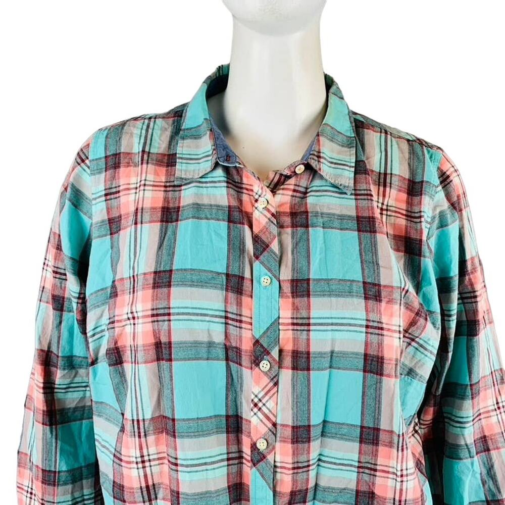 Talbots Womans Sz 2X Plus Shirt Button Front Long Sleeves Blue‎ Pink Top - Picture 3 of 8